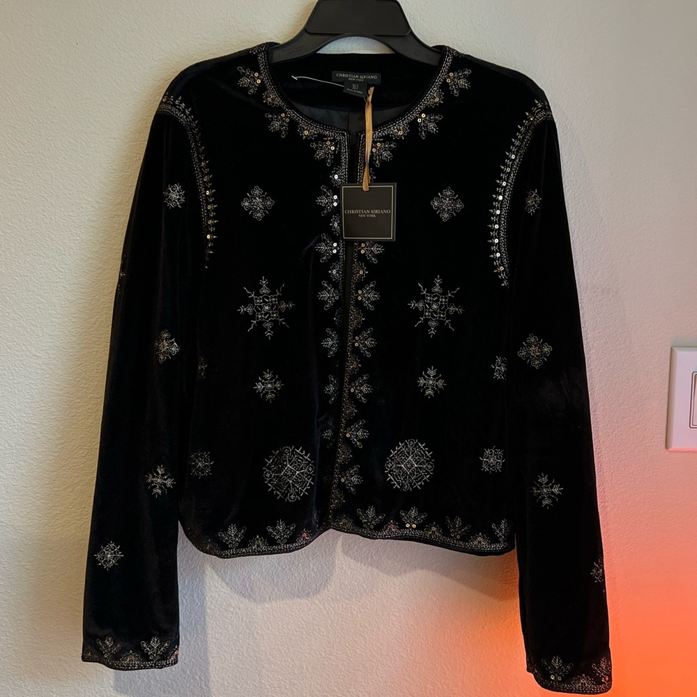 Christian Siriano Velvet Embellished Jacket NWT Black Gold Holiday Large
